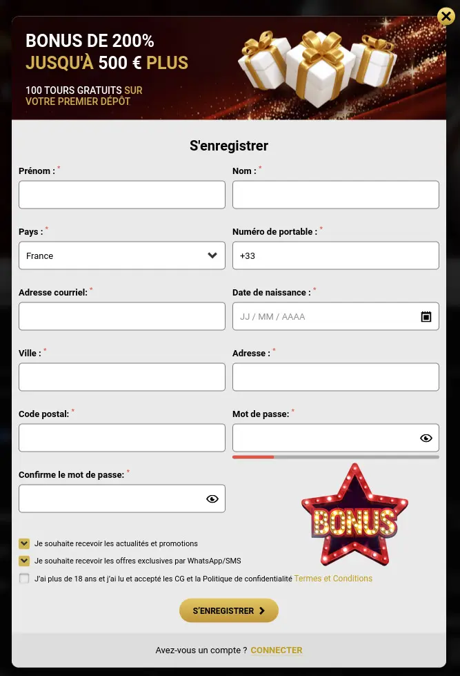Étapes pour s'inscrire sur WIN UNIQUE CASINO