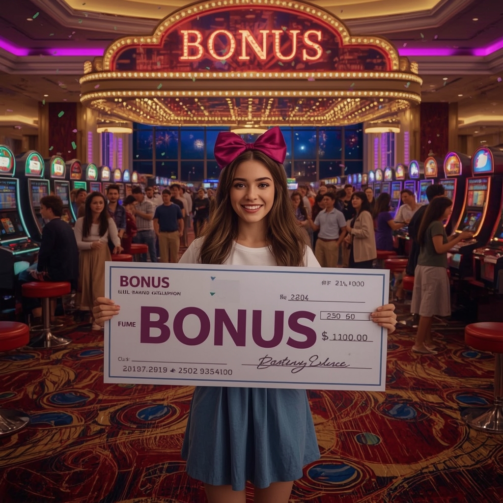 bonus tenu dans les mains d'une joueuse au WIN UNIQUE CASINO